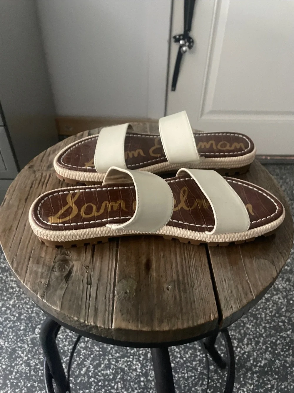 Sam Edelman Leather Cream Double-Strap Slide Sandals, 8.5